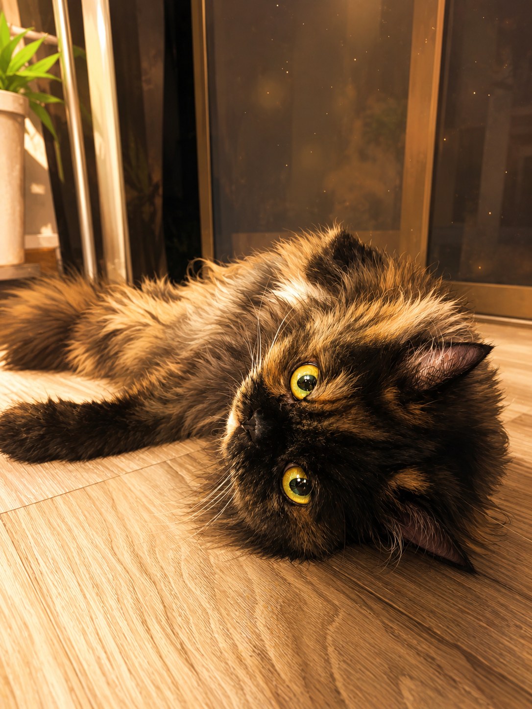 AI portrait of Sqweez, a fluffy tortoiseshell Persian cat